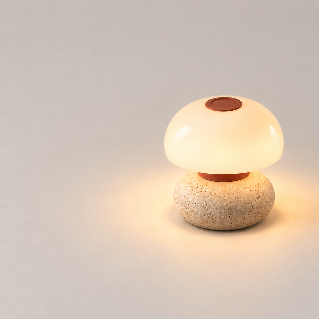 Luma Pebble Portable Lamp feature and light-distribution view
