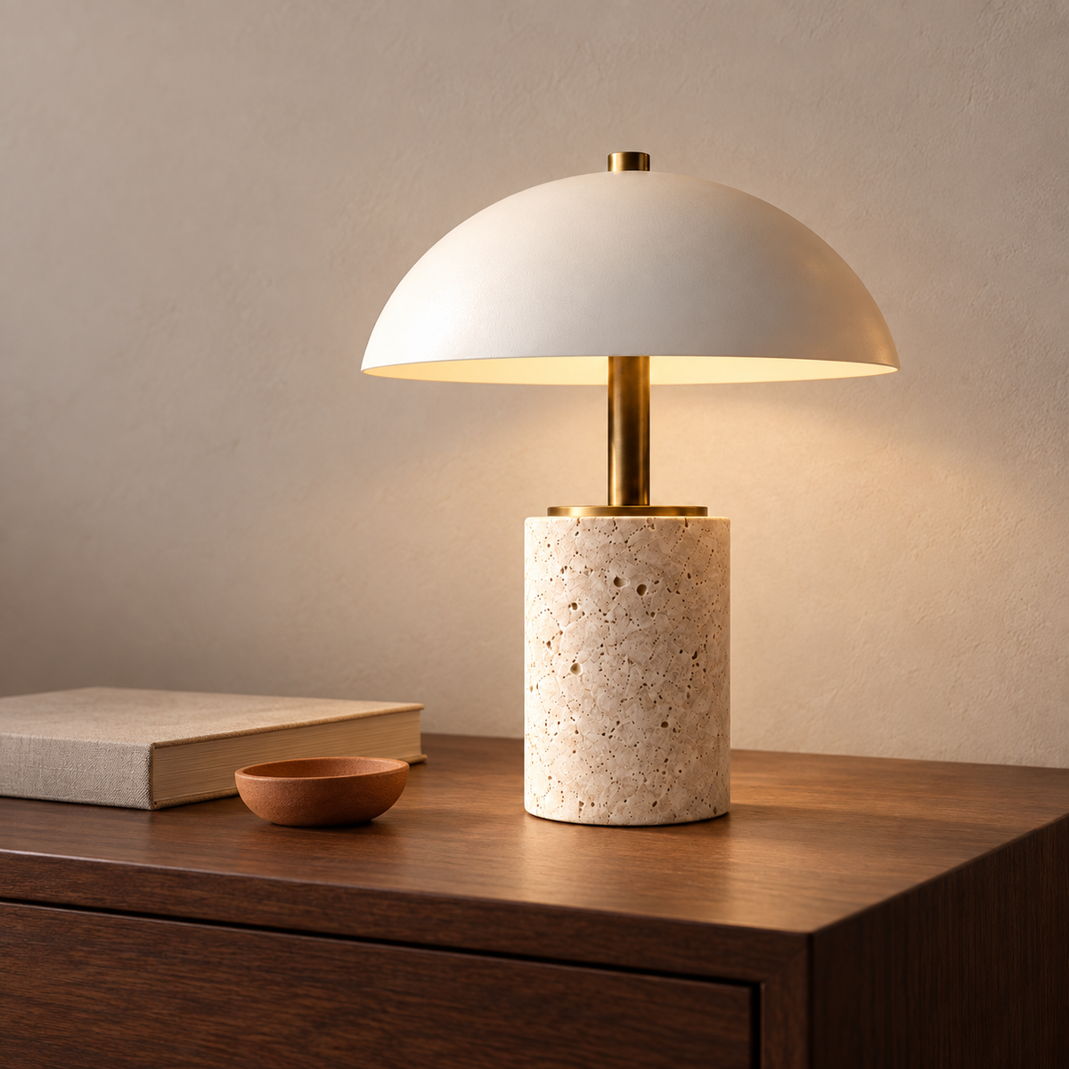 Solenne Travertine Table Lamp in a considered interior setting