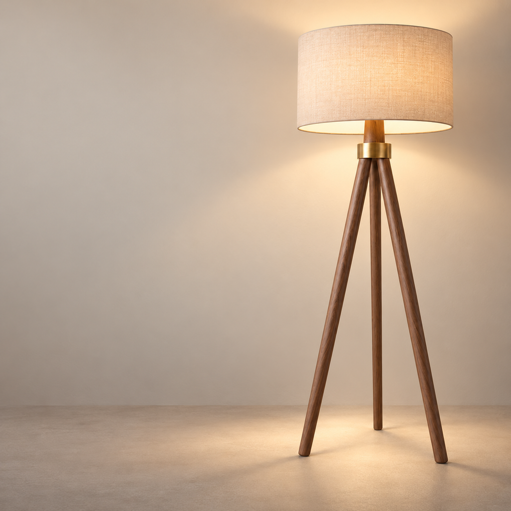 Tavira Tripod Floor Lamp feature and light-distribution view