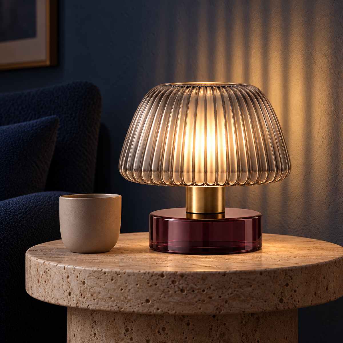 Vetra Pleated Glass Table Lamp in a considered interior setting